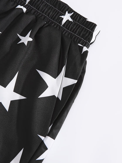 Men's Crew Neck Graphic T-shirt And Shorts Set With Stylish Star Print