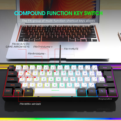 Wired Gaming Keyboard - Mini 61-Key, RGB Backlight, Suitable for PC/Mac