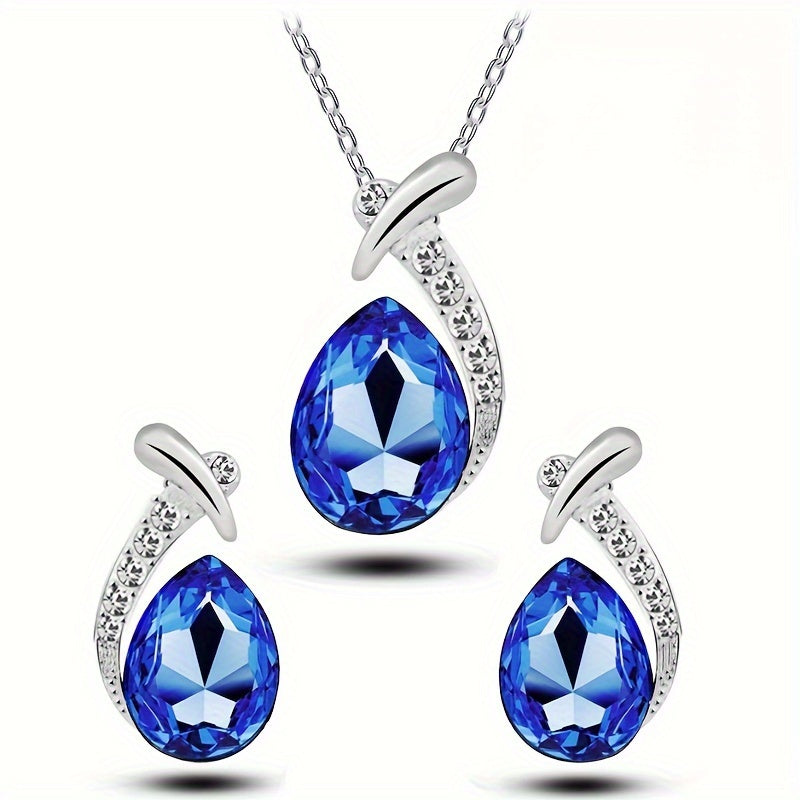 2pcs Set White K Plated Alloy Mermaid Necklace Earrings Set, Elegant Exquisite Zirconia