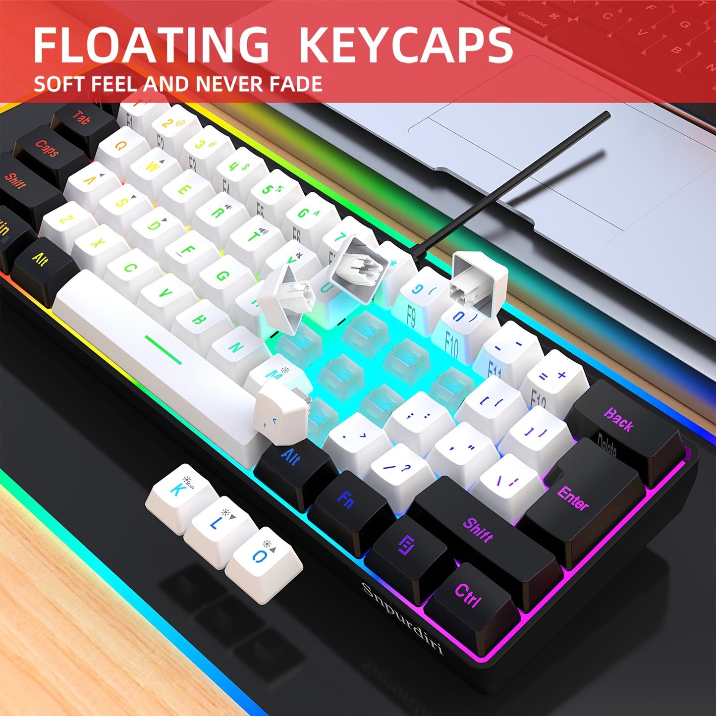 Wired Gaming Keyboard - Mini 61-Key, RGB Backlight, Suitable for PC/Mac