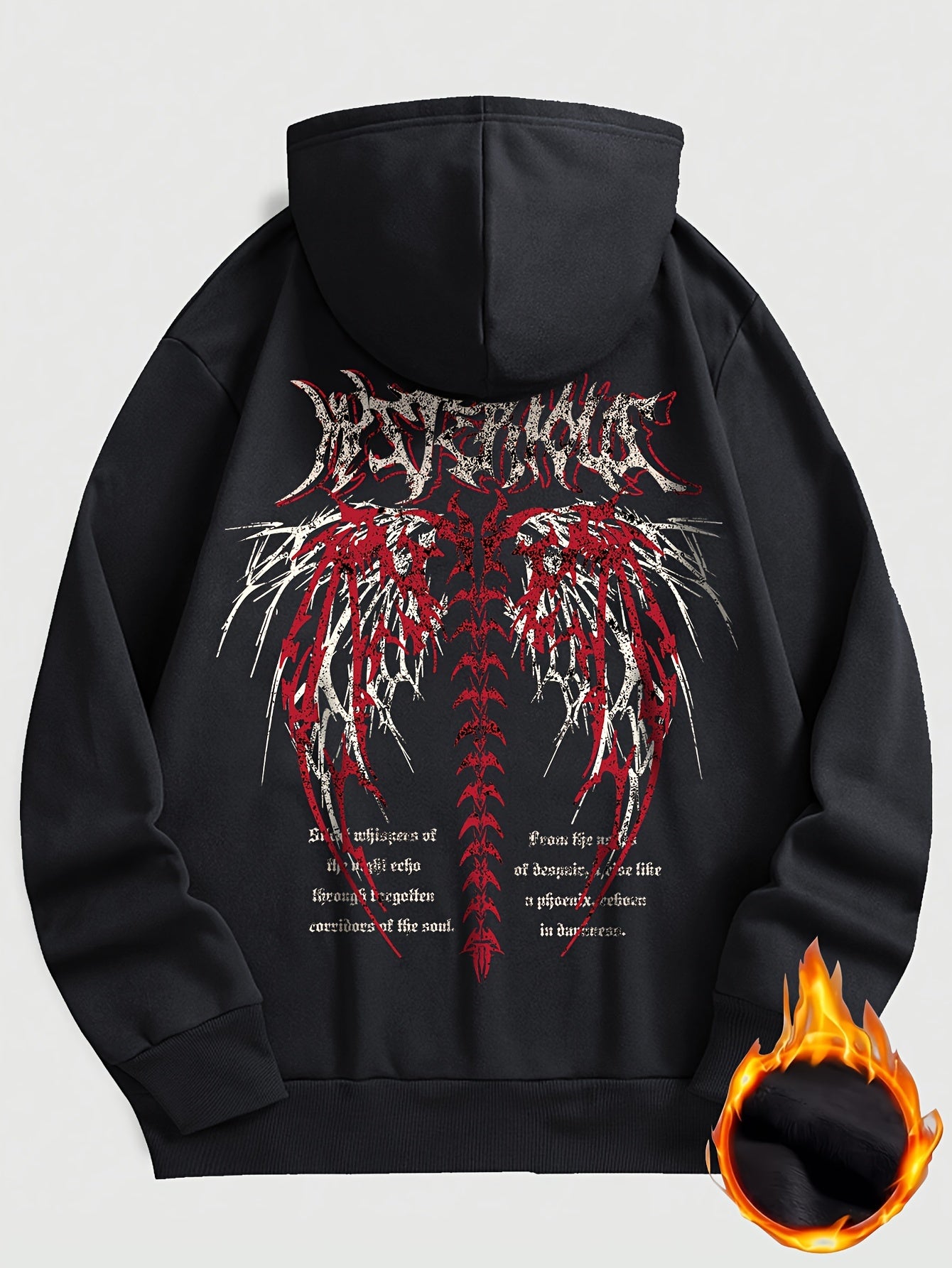 Gothic Letter And Pattern Graphic , Men's Cozy Drawstring Long Sleeve Thick Sweatshirt Hoodies