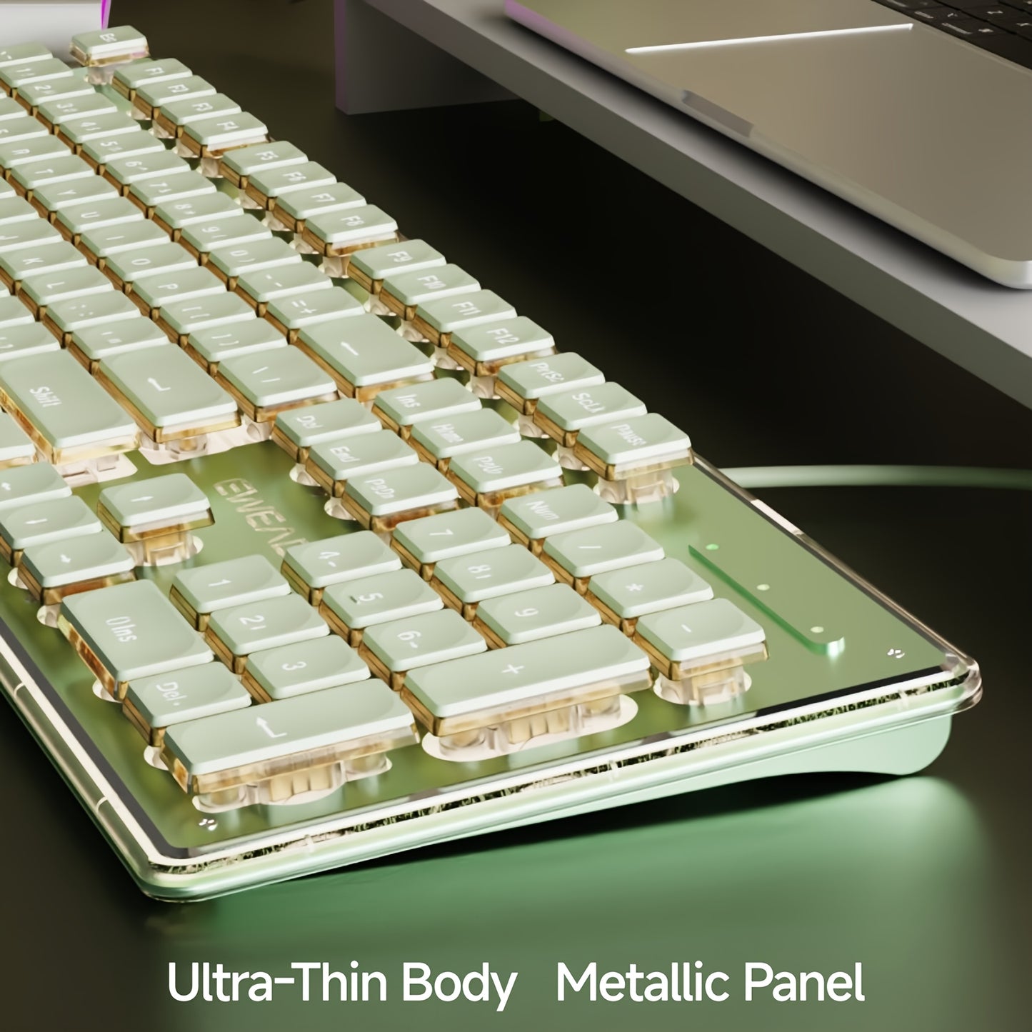 Wired Keyboard | Full Size 104 Quiet Keys, Comfortable Typing with Pudding-Style Keycaps, Durable All-Metal Panel, Soft LED Backlight