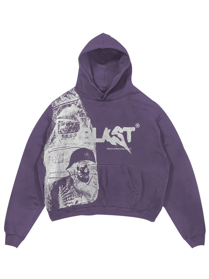 Y2K Style Hooded Pullover Sweatshirt with Kangaroo Pocket, Long Sleeve Polyester