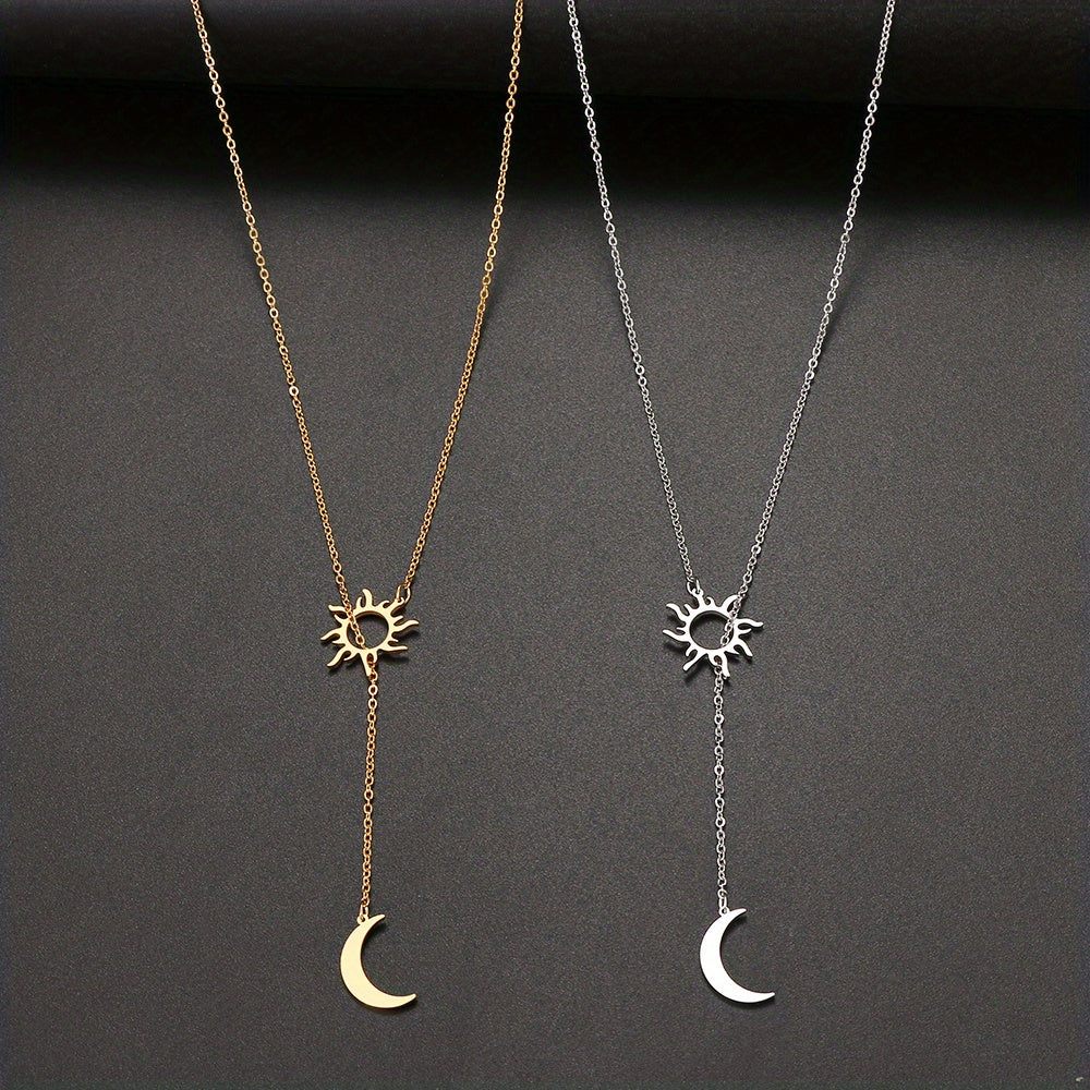 Stainless Steel Sun Totem & Moon Necklace For Women
