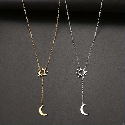 Stainless Steel Sun Totem & Moon Necklace For Women