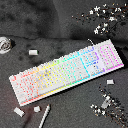 Silent Wired Gaming Keyboard, 104-Key Full Size Rainbow LED Backlit, Quiet Typing