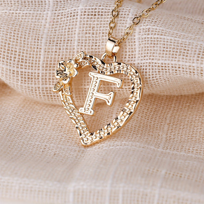 Palace Style Love Flower Letter Pendant Necklace - One 26 Letter Necklaces A-Z Capital Letter