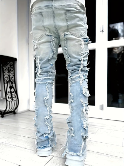 Y2k Style Trim Jeans, Men's Street Style Stretch Denim Pants