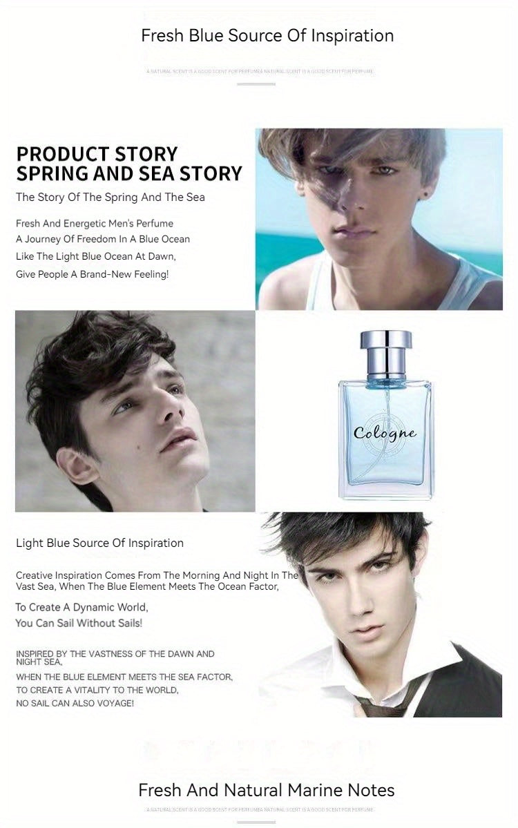 50ml Ocean Pheromones Cologne - Long-Lasting, Light, Fresh, Natural Fragrance for Men,  1.7 Fl. Oz