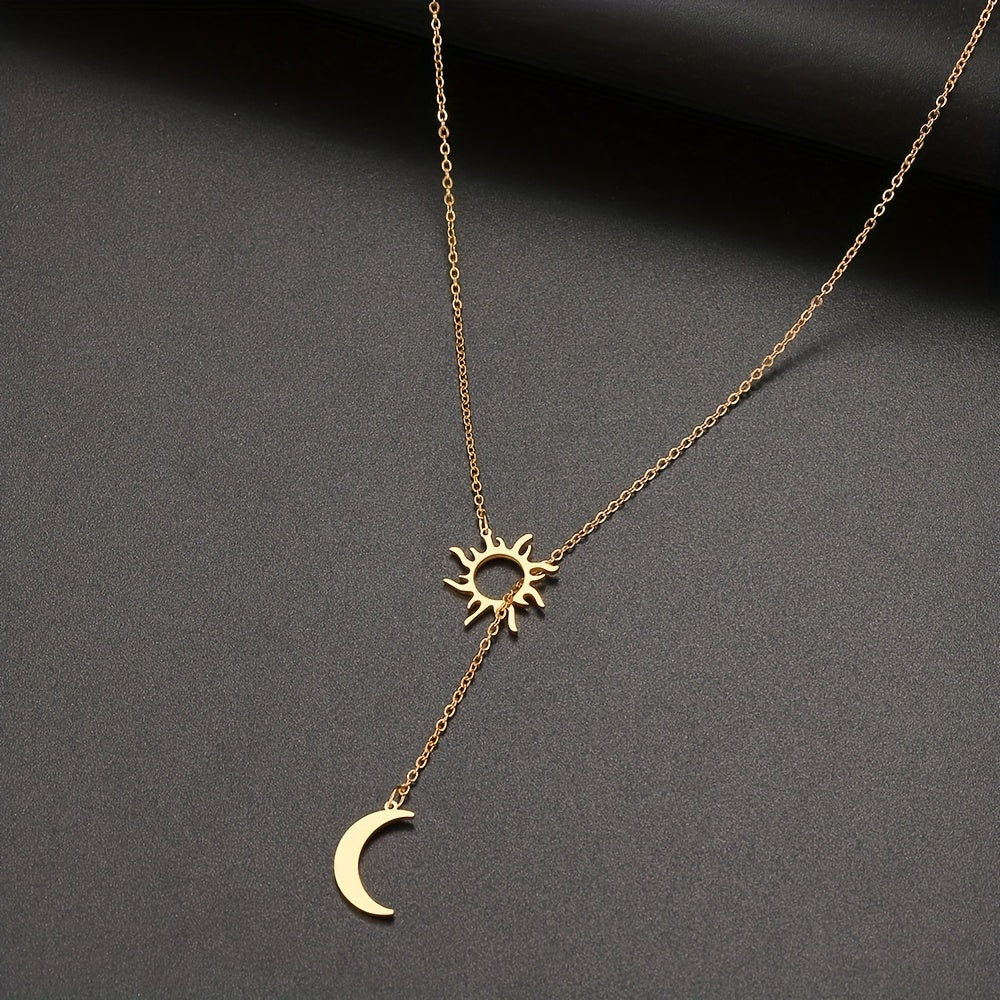Stainless Steel Sun Totem & Moon Necklace For Women