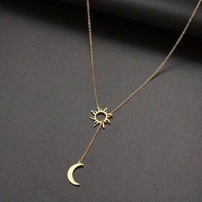 Stainless Steel Sun Totem & Moon Necklace For Women