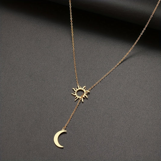 Stainless Steel Sun Totem & Moon Necklace For Women