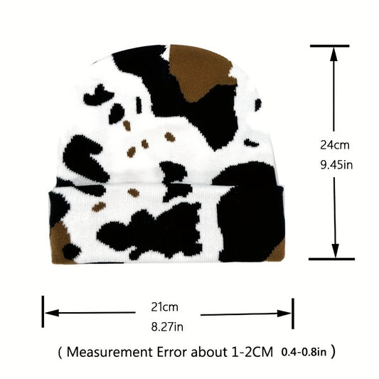 1pc Winter Cow Print  Beanie , Thicken Warm Skullies