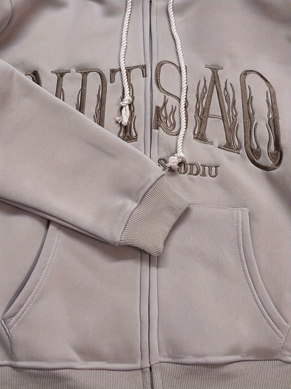 Womens Hooded Zip-up Drawstring Long Sleeve Casual Knit Jacket with Slant Pockets