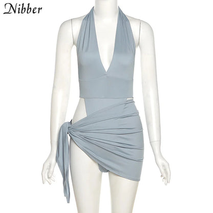 Sexy Beach Vacation Wear Basic Bikini Bodysuit Skirts 2 Two Piece Sets For Women's Clothing Swimsuit Female