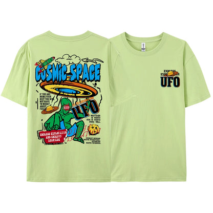Cosmic Space Ufo Aliens Graphic Printed Male Tops Fashion Street T-ShirtCasual Cotton Tshirt Oversized Loose Tees