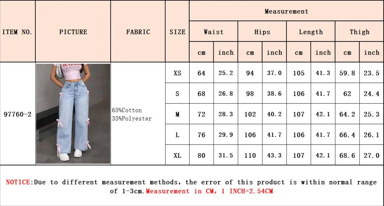 Women Jeans Wide Leg Pants Bow Washed High Waist Streetwear Denims Vintage Straight Ankle Length