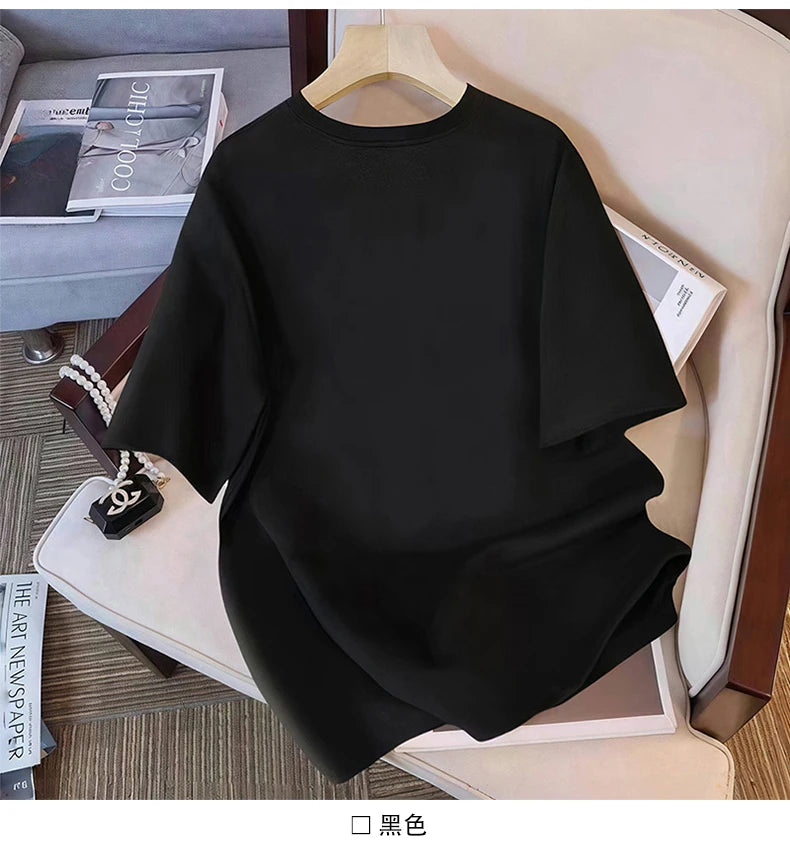 Cotton large-size printed T-shirt, fashionable loose short-sleeved