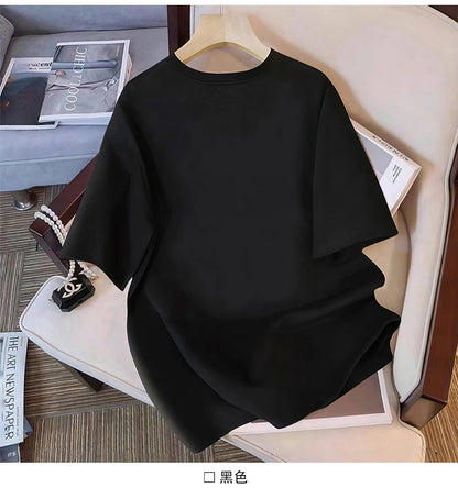 Cotton large-size printed T-shirt, fashionable loose short-sleeved