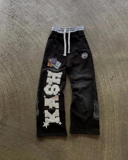 High Street Trendy Pants High Street Ins Trendy Brand Men's and Loose Straight Tube Embroidered Printed Casual Pants