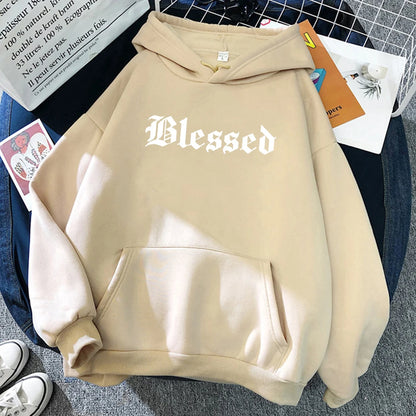Blessed  Printed Hoodies Women Street Style  Hoody Autumn Loose Fleece Clothing Comfortable Pullover Sweatshirt