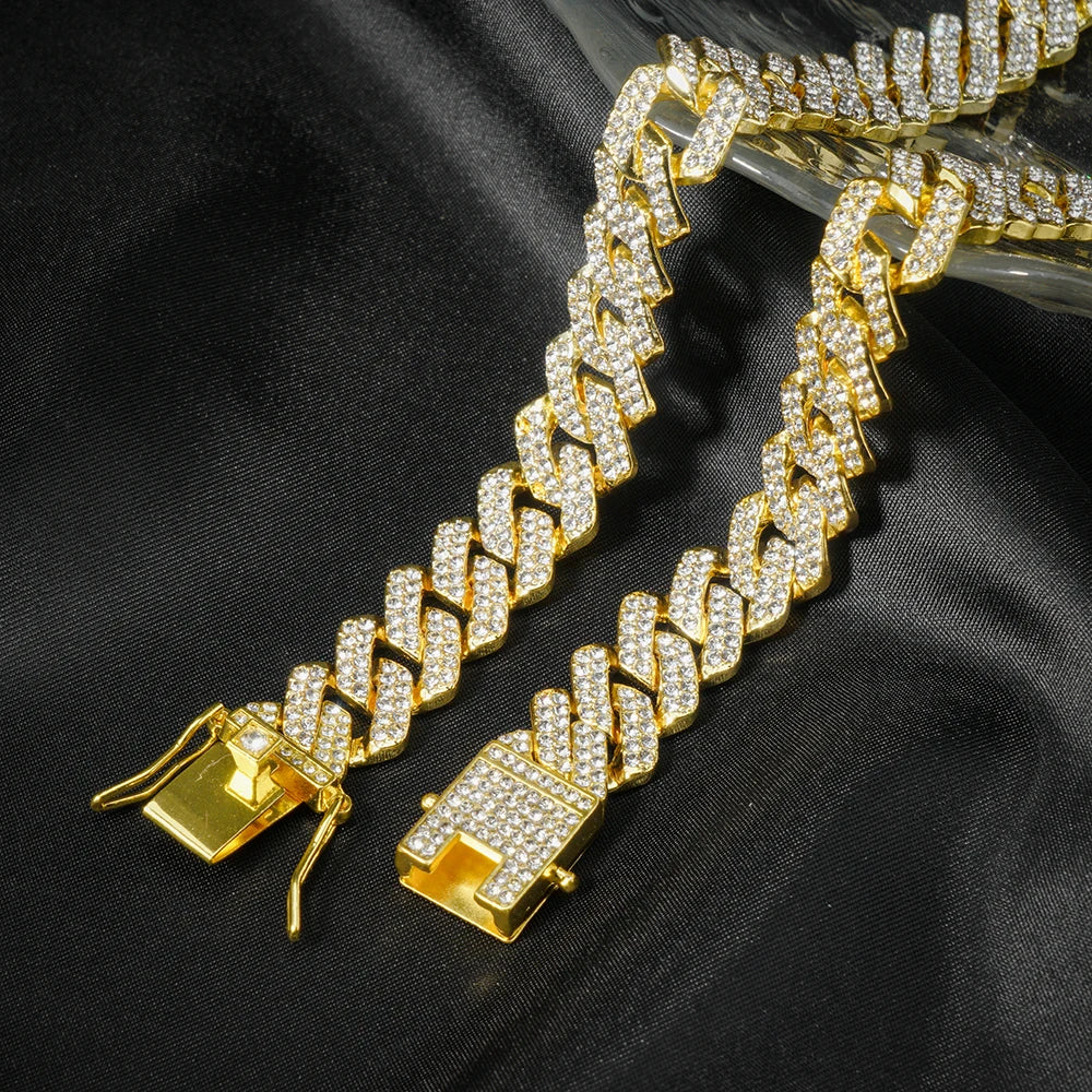 New Miami Iced Out Cuban Link Chain Bracelet For Men&Women Full Rhinestones Charms Hip Hop Jewelry 13mm Crystal Chain Party Gift