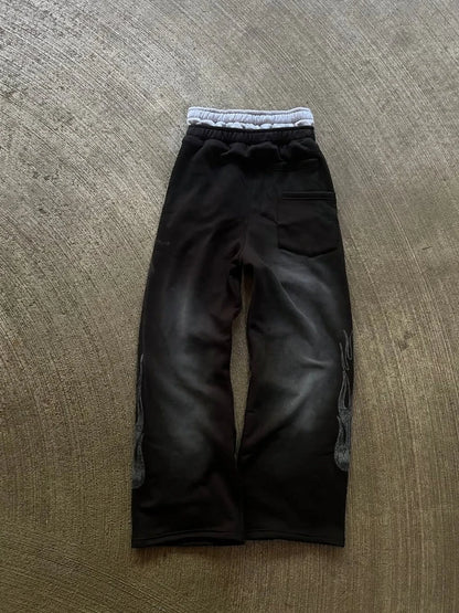 High Street Trendy Pants High Street Ins Trendy Brand Men's and Loose Straight Tube Embroidered Printed Casual Pants