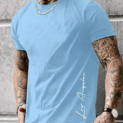 Men's 100 cotton summer loose Contrast Color  los Angelest print slim fit casual round neck short sleeved T-shirt