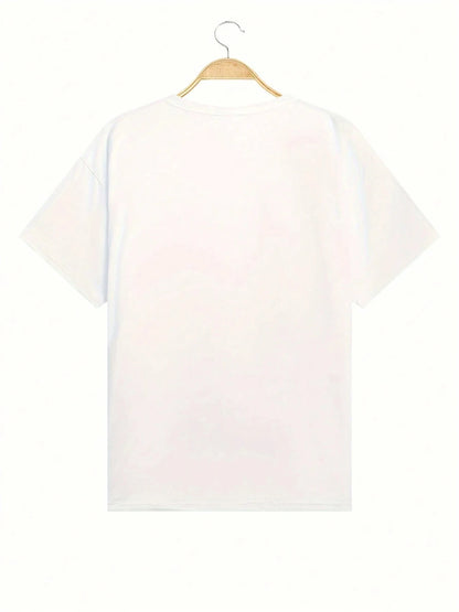 Men's 100% Cotton Fashionable Casual Loose Large Size Letter Bear Printed Sports Round Neck Short Sleeve T-shirt Top
