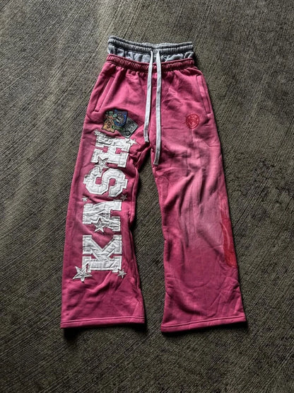 High Street Trendy Pants High Street Ins Trendy Brand Men's and Loose Straight Tube Embroidered Printed Casual Pants