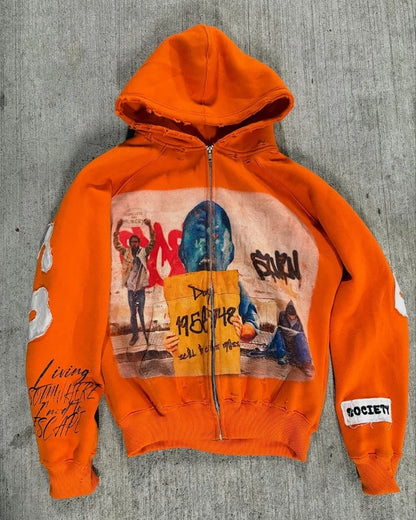 High Street Fashion Brand Clothing Clothing Set Letter Print Zipper Hoodie Men Y2k Goth Oversized Sweatshirt Women