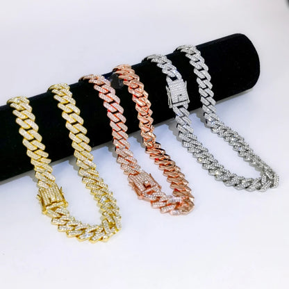 Cuban Link Iced Out Necklace 14MM width Rhinestones Chain CZ Cuban Chain Necklace