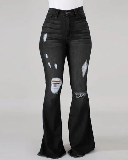 Denim Womens Pants High-stretch Ripped Jeans High-waisted Flared for Women