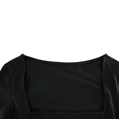 Women Sexy Low Chest Solid Elegant T-shirt Streetwear Fashion Long Sleeves Casual Slim Versatile Female Tees