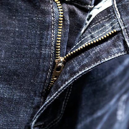 Ripped Jeans Men Slim-fit Denim Pants Fashion Elasticity Versatile Blue Black Men's Clothing