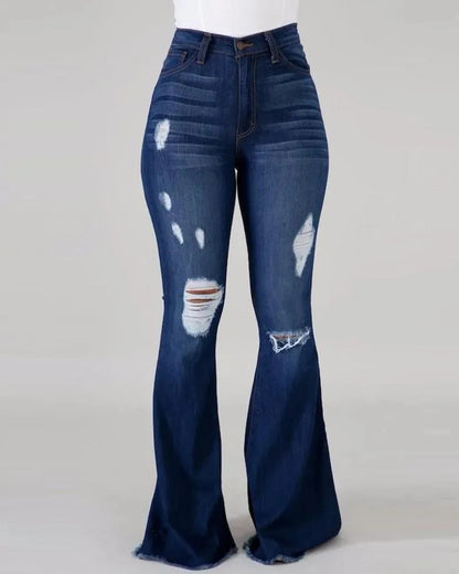 Denim Womens Pants High-stretch Ripped Jeans High-waisted Flared for Women