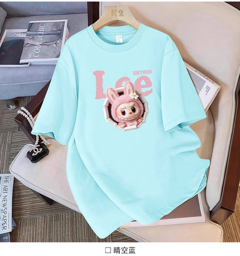 Cotton large-size printed T-shirt, fashionable loose short-sleeved