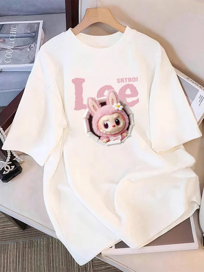 Cotton large-size printed T-shirt, fashionable loose short-sleeved