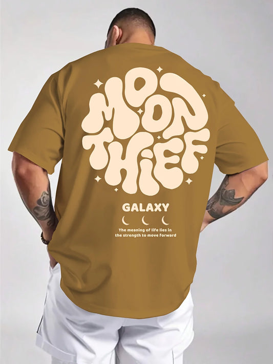 Men's 100% cotton fashionable casual loose plus size letter printed round neck short sleeved T-shirt