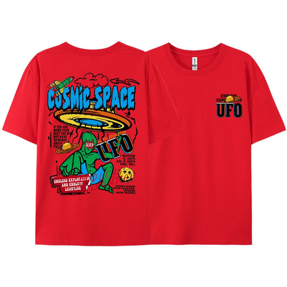 Cosmic Space Ufo Aliens Graphic Printed Male Tops Fashion Street T-ShirtCasual Cotton Tshirt Oversized Loose Tees