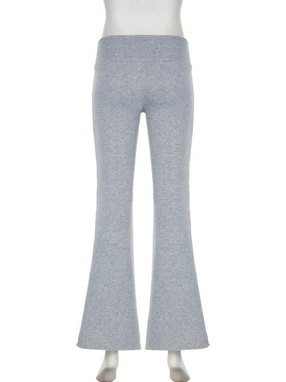 IAMSURE Casual Sexy Basic Solid Flare Pants Y2K Slim Low-Waisted Boot Cut Pants Women Fashion Streetwear Lady