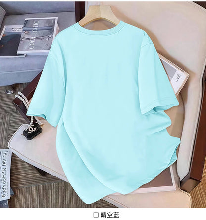 Cotton large-size printed T-shirt, fashionable loose short-sleeved