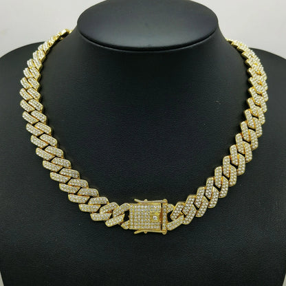 Cuban Link Iced Out Necklace 14MM width Rhinestones Chain CZ Cuban Chain Necklace