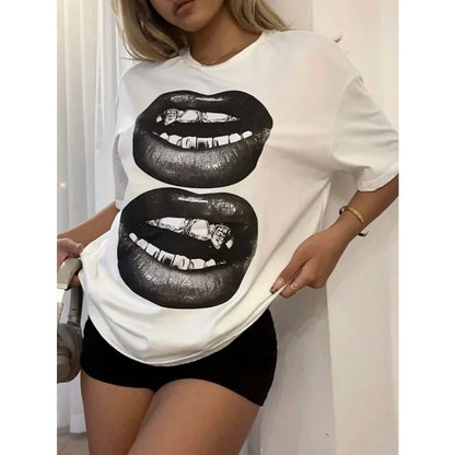 Oversized Butterfly Pattern T-shirt, Women's Black Round Neck Short Sleeve Casual Loose Comfort T-Shirt