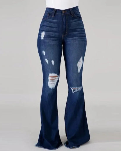 Denim Womens Pants High-stretch Ripped Jeans High-waisted Flared for Women
