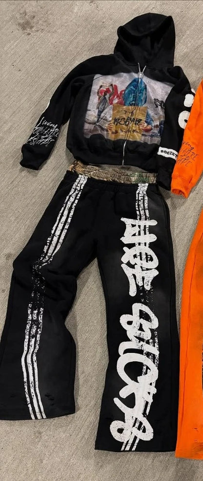 High Street Fashion Brand Clothing Clothing Set Letter Print Zipper Hoodie Men Y2k Goth Oversized Sweatshirt Women