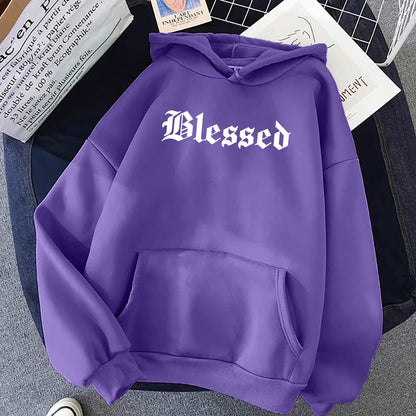 Blessed  Printed Hoodies Women Street Style  Hoody Autumn Loose Fleece Clothing Comfortable Pullover Sweatshirt