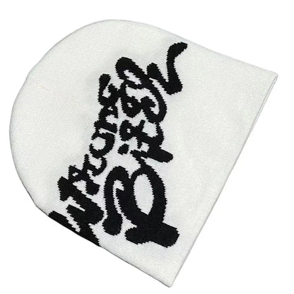 Casual Skullies Y2k Ins Hip Hop Cap Cold Cap Men Women Beanie Bonnet Letter Printing Knitting Cap Hat Gothic Wool Acrylic Warm