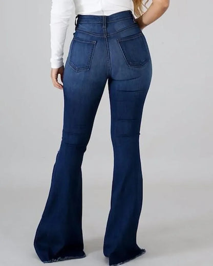 Denim Womens Pants High-stretch Ripped Jeans High-waisted Flared for Women