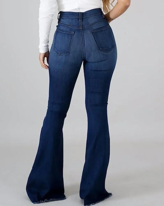 Denim Womens Pants High-stretch Ripped Jeans High-waisted Flared for Women